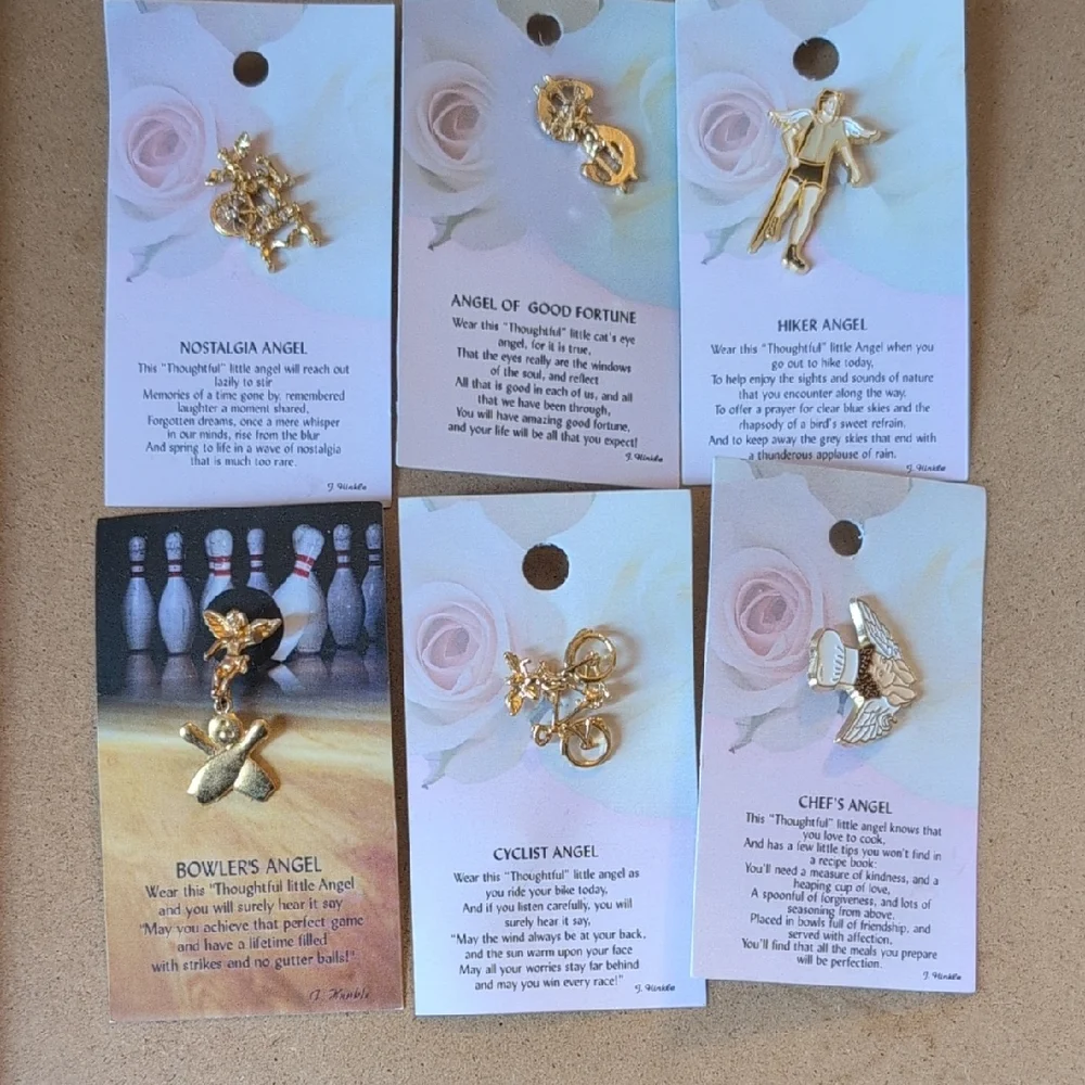 Vintage Gold tone Angels tack Pin Set of 6